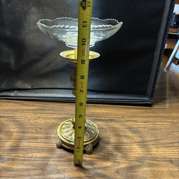 Pair Of Vintage MCM Gold Tone Resin Glass Pineapple Candle Holders/ Compote - Picture 6 of 10